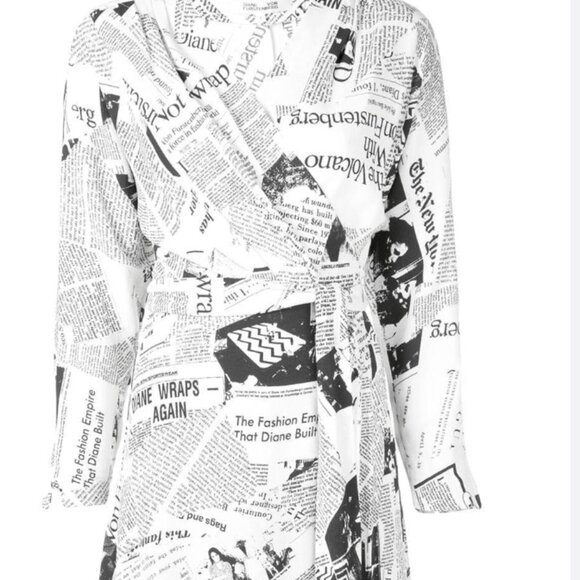 Diane von Furstenberg newspaper class print dress size SMALL EUC like new - Picture 2 of 3